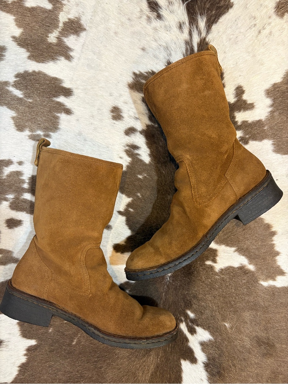 Born Suede Ankle Booties in Cognac Brown